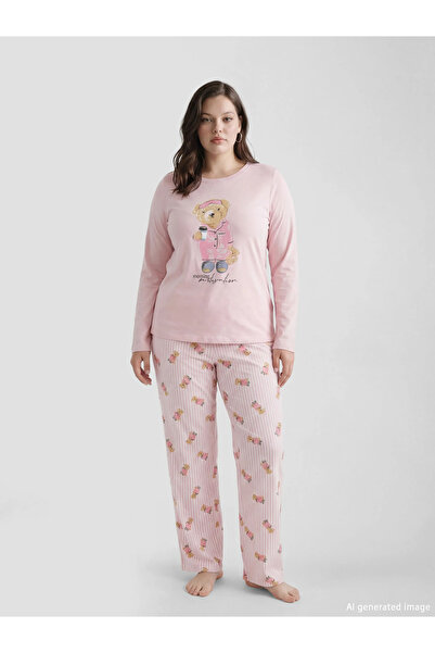 LC Waikiki LCW DREAM Розов велосипед с мече на вратата Печатна дамска пижама