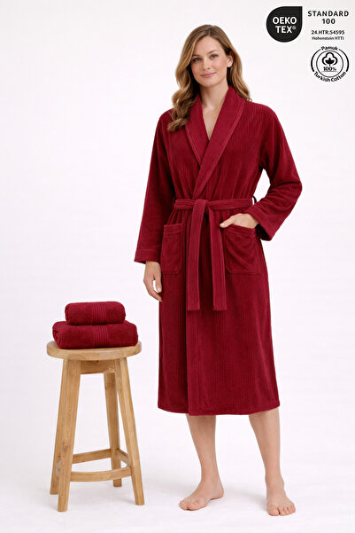 Ellaline Women's Bathrobe Set 100% Cotton Certified 3-Piece Striped Shawl Col...