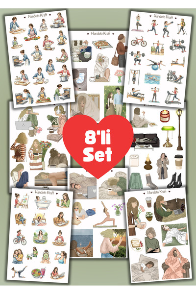 Handeto Kraft Mod Temalı Sticker, 8li sticker, 9x13 cm, çıkartma, bullet jour...