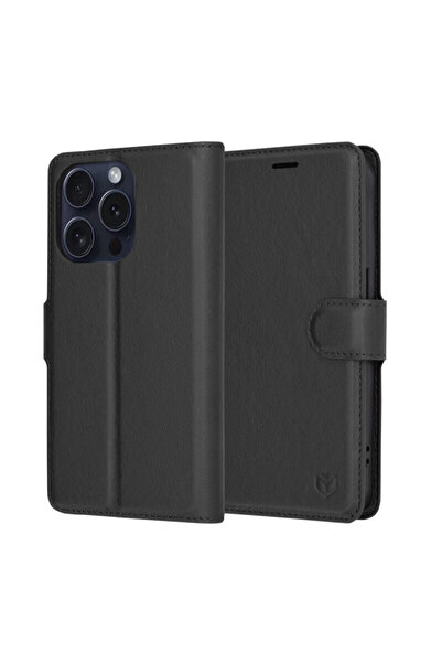 Techsuit Leather Folio Case for iPhone 15 Pro, Black