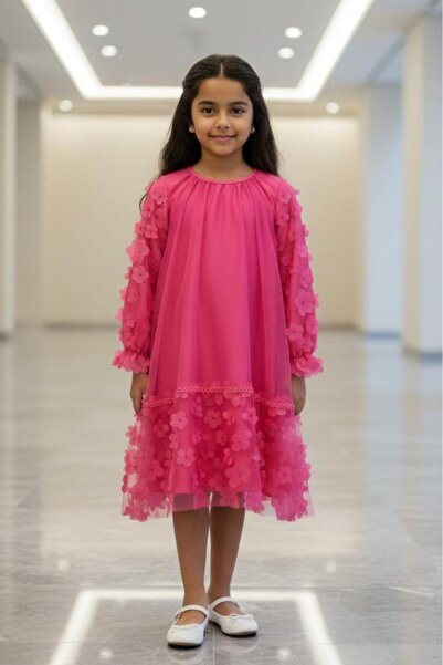 Alesaei-mondo tondo (Girls' long pink dress with floral design 7190)