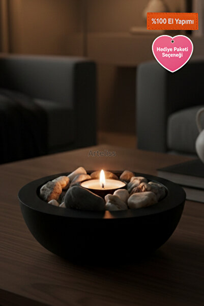 Arteliss Masa Üstü Şömine - Okyanus Taşlı Kase Mumluk - Balkon, Bahçe ve Salo...