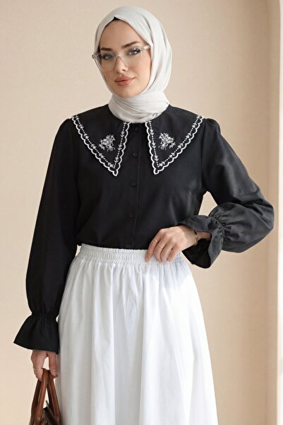 HİJABAYA Μπλούζα από ποπλίνα με βολάν στο γιακά και ελαστικά μανίκια