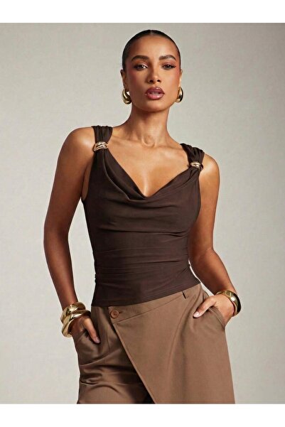 JE-TU Degaje Collar Front Double Layer Sandy Accessory Blouse Jt9385