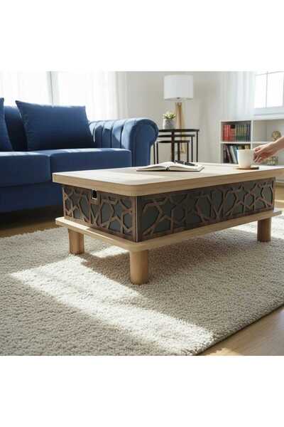 ModernEvveOfis Modern Lazer Sihirli Sehpa – Açılır Mekanizmalı Orta Sehpa Saf...