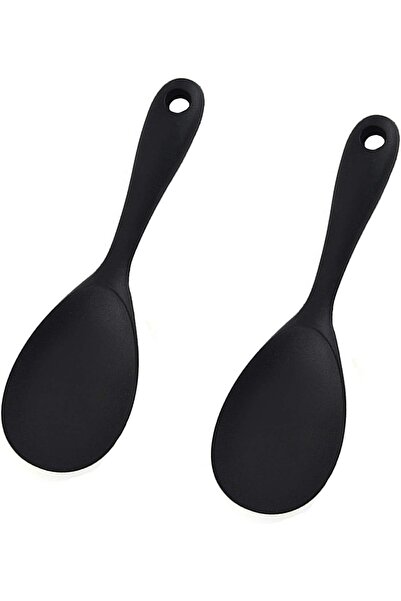 PAZAROLAY 1 Person Burcummm 2 Pieces Silicone Hard Tip Short Rice Spoon Black...