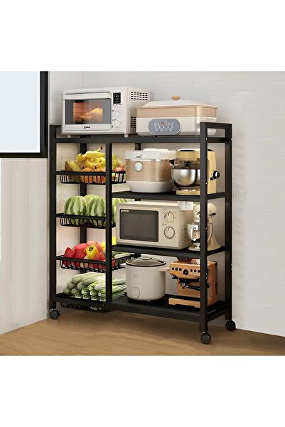 M SMART 4-Tier Movable Storage Rack, Steel Kitchen Unit with Wheels and Mesh ...