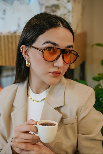 Stil Noktası Tf Leopard Frame Orange Glass Sunglasses