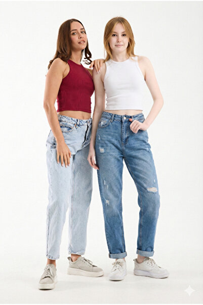 JBC Red-White 2-Pack Fitted/Crop Halter Neck Ribbed Stretch Knitted Tank Top