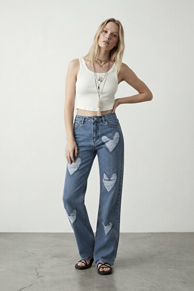 Cistern İstanbul Women's Heart Patterned Jeans