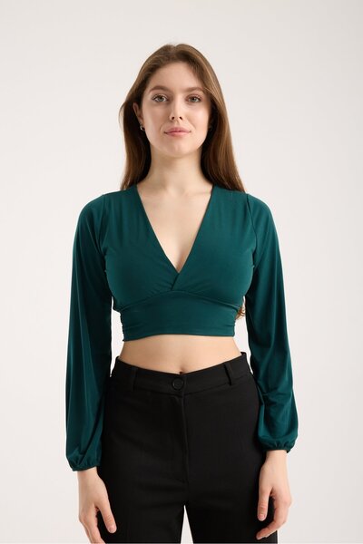 Modazeyosh Women's Double Breasted Balloon Sleeve Blouse
