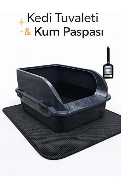 chittoshop Yüksek Kenarlıklı Açık Kedi Tuvaleti + Kum Paspası + Kürek Hediyel...