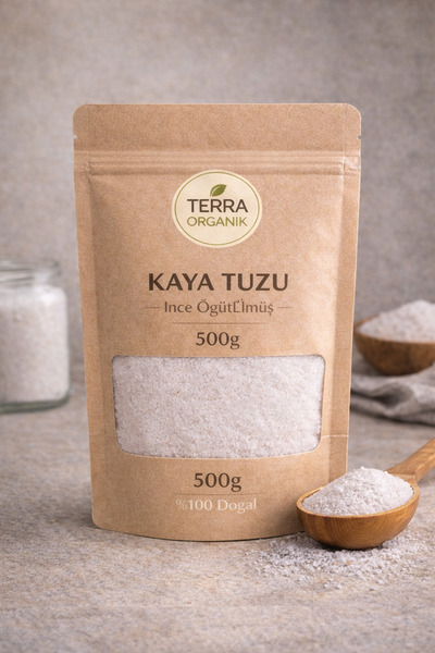 Terra Organik Doğal Kaya Tuzu 500 Gr İnce Öğütülmüş Sofralık Tuz Kraft Paket