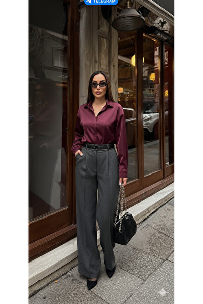 By Kuzey Aras Satin Fabric Wide Cuff Long Sleeve Women's Shirt