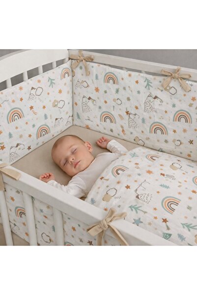 Jaju Baby Mountain Patterned 90X190 Brown Combination 7 Piece Crib Side Prote...