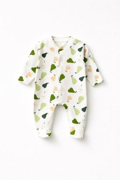 Le Touche Baby Booties Romper with Pear Pattern, 100% Cotton Newborn Outfit