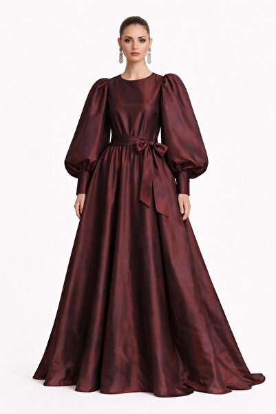 ALYEL NAKER Crew Neck & Balloon Sleeve Maxi Stylish Taffeta Event Dress