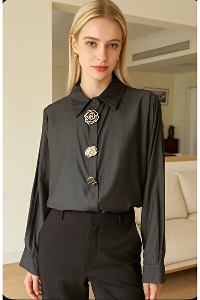 Divin store Black shirt-blouse with gold buttons
