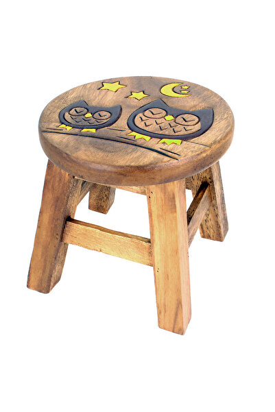 Five Store Wooden chair for children, hand-carved and painted, Owl with chick...