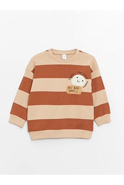 LC Waikiki LCW Kids Bej Bisiklet Yaka Uzun Kollu Baskılı Erkek Bebek Sweatshirt