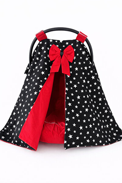 Jaju Baby Siyah Yıldız Desenli Kırmızı Detaylı Puset Örtüsü ve Puset Çarşafı ...