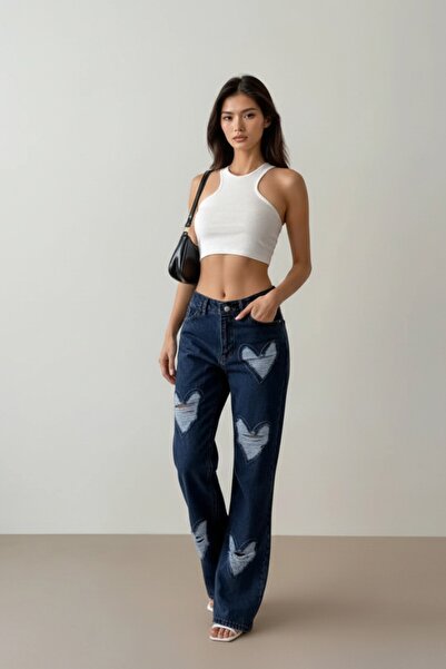 Cistern İstanbul Women's Heart Patterned Jeans