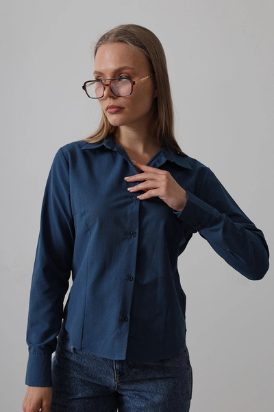 Lusin Women's Navy Blue Slim Fit Pencil Slim Fit Casual Stylish Shirt