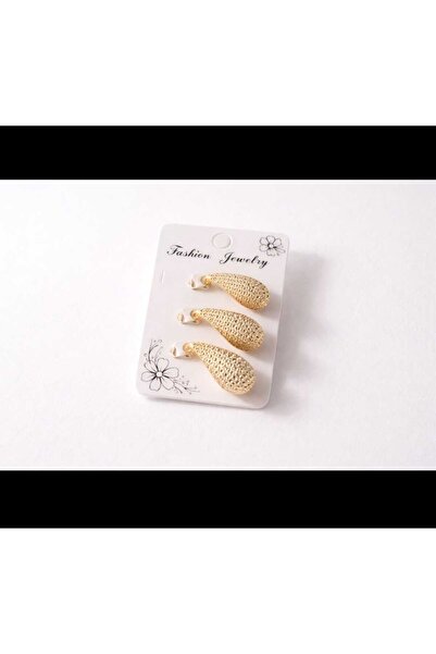 ÖZÜM TAKI Women's Steel Zircon Stone 3-Piece Earrings Gold