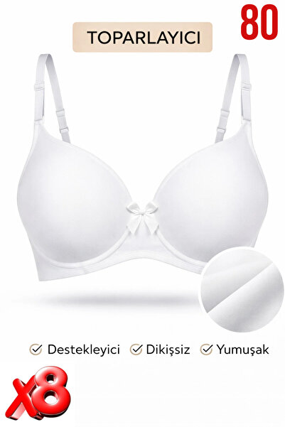 PRUSA İÇ GİYİM Women's Padded (Supported) Underwire Gathering White Bra X8 (8...