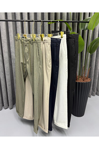 Avni Ceylan Men's Modern Fit Corduroy Lycra Elastic Waist Drawstring Trousers