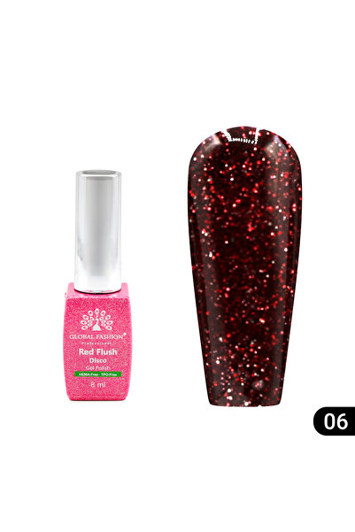 global fashion Ημιμόνιμο βερνίκι νυχιών Red Flush Disco 8 ml, 06
