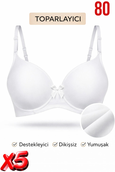 PRUSA İÇ GİYİM Women's Padded (Supported) Underwire Gathering White Bra X5 (5...