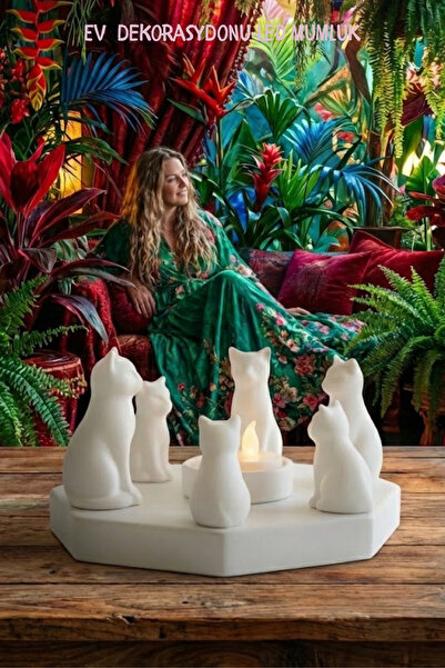Oxyteez Kedi Figürlü Mumluk Plastik 6'lı Siyah Dekoratif Led Set