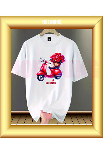 HOFFNUNG Tricou UNISEX cu mânecă scurtă, guler rotund, imprimat cu flori de m...