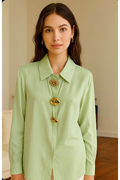 Divin store Green shirt-blouse with gold buttons