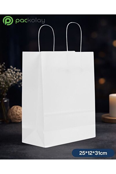 PACKOLAY Kraft Bags with Internal Handle, Unprinted, 25X12X31 Cm, Natural Whi...