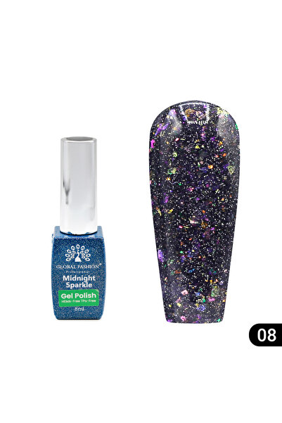 global fashion Midnight sparkle semi-permanent nail polish 8 ml, 08