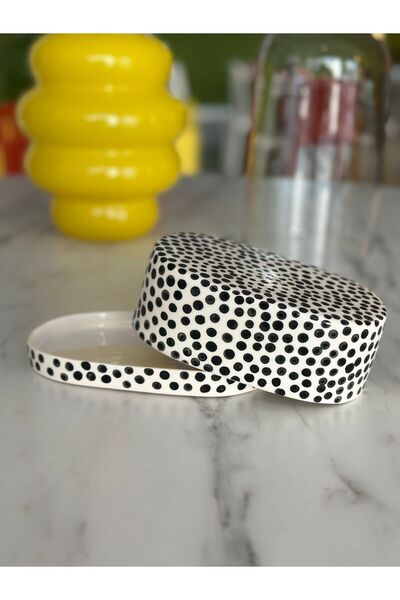 MARMELAT ATÖLYE seramik el boyaması puantiyeli tereyağ-peynir tabağı