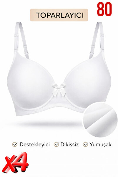 PRUSA İÇ GİYİM Women's Padded (Supported) Underwire Gathering White Bra X4 (4...