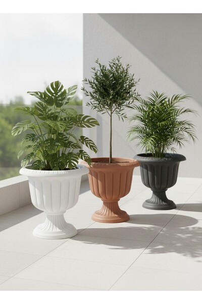 Ar Armese Modern 3'lü Saksı Seti Dekoratif Ayaklı Plastik Çiçek Saksısı 6 Lit...