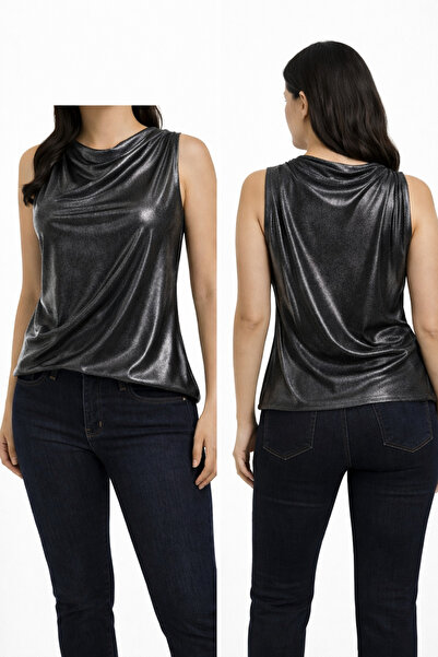Hayalet Shiny Metal Look Sleeveless Women's Blouse