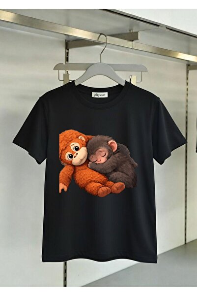 playwear Gündem Sevimli Mother Love Monkey T-shirt με στάμπα κανονικής εφαρμο...