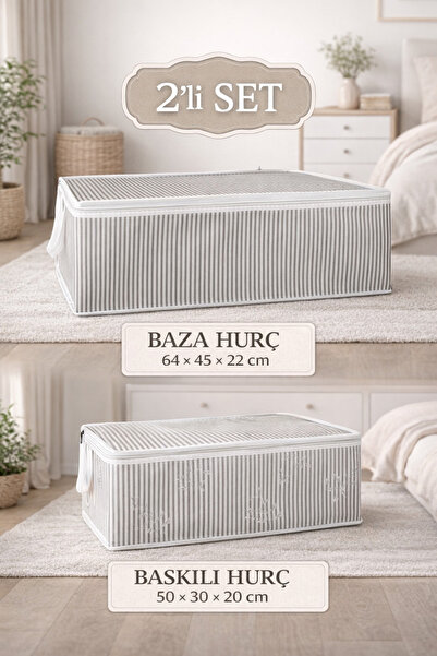 PONÇİK BEBEK Set of 2 - Baza Hurç & Printed Hurç Set Under-Bed Organizer Stor...