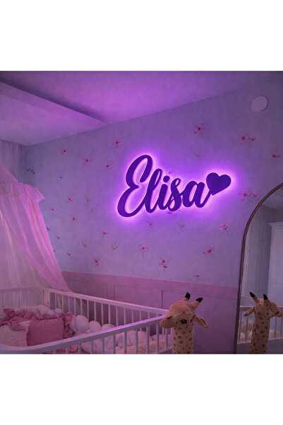MB DEKOR ATÖLYESİ Kişiye Özel LED Işıklı İsim Duvar Dekoru – Beyaz MDF Mor LE...