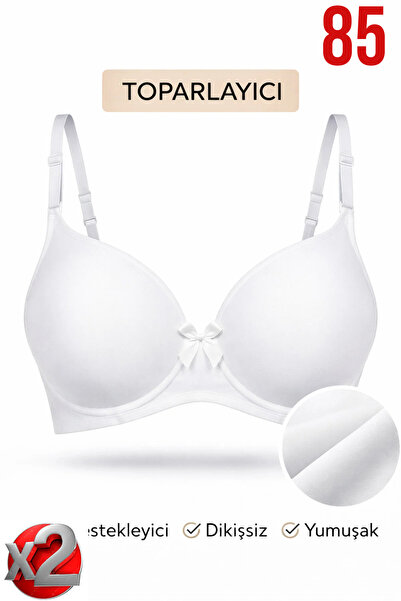 PRUSA İÇ GİYİM Kadın Dolgulu (DESTEKLİ) Balenli Toparlayıcı Beyaz Sütyen x2 (...