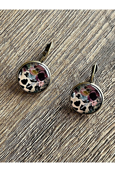 Büyük Hanım Asymmetric Floral Printed Round Copper Earrings