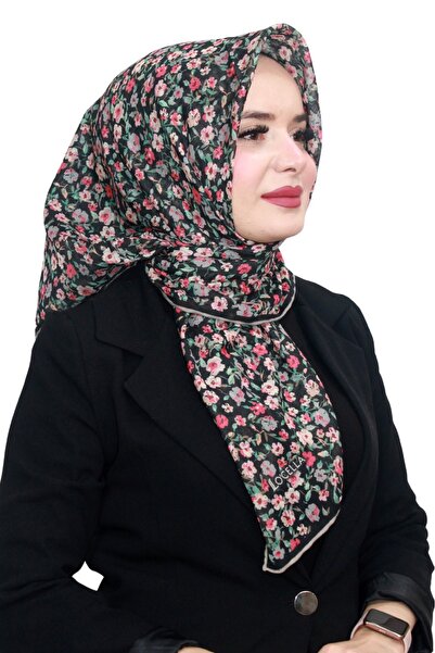 locella Cotton Soft Scarf Hand-Sewn Crispy Flower Pattern