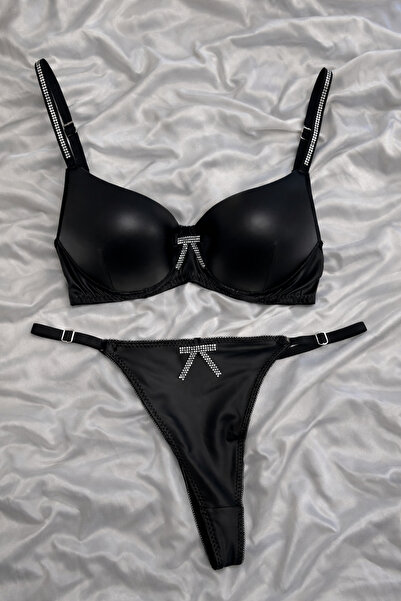 L&S LOVESECRET DERİ TAŞLI FİYONKLU SÜTYEN TAKIMI DESTEKLİ