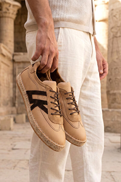 by selvi Lukka Shoes Genuine Leather Chester Nude Beige Lace-Up Sports Espadr...