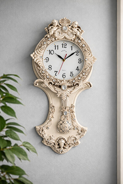 İnciaglobal Lüks Vintage Rokoko Duvar Saati – Dekoratif Taşlı, Sarkaçlı, Klas...